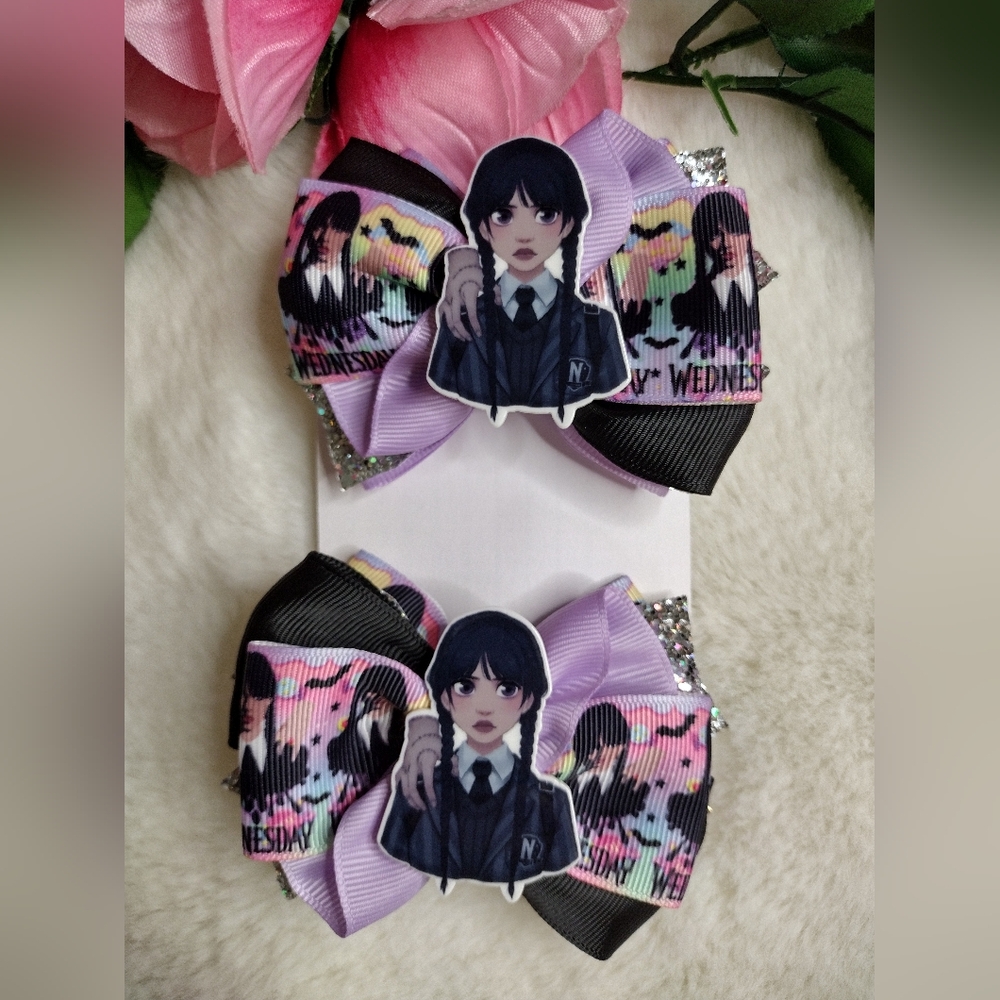 Character-Themed Purple and Black Hair Bows